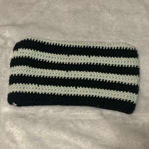 Crocheted black and gray cat hat